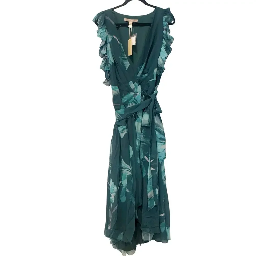 Hutch Women's Floral V-Neck Beck Maxi Wrap Dress Cap Sleeves Green Size XL NWT - Picture 5 of 12